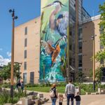 A view of the Peachzz's mural from Pound's Park.