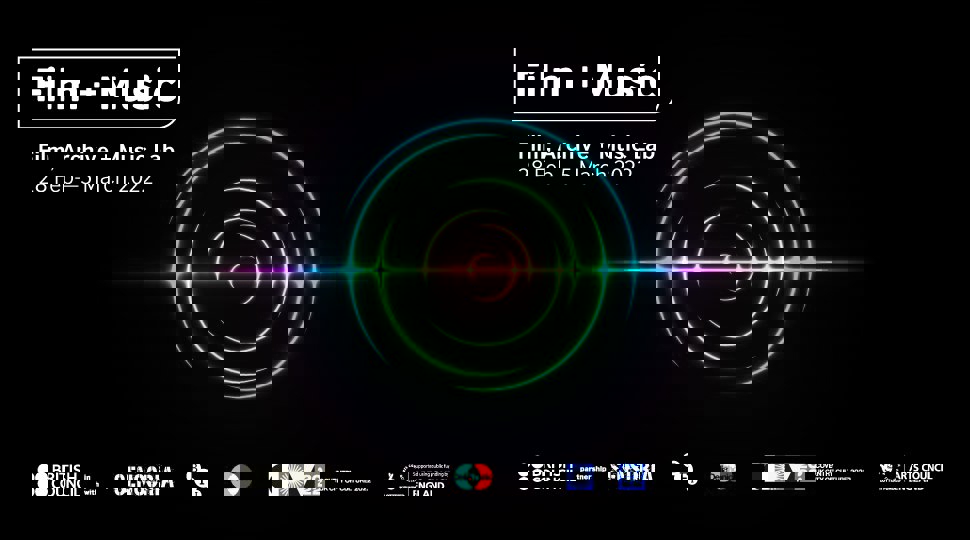 Promotional graphic for Film + Music: Film, Archive + Music Lab, dated 28 Feb—5 March 2022. The design features a glowing, multicolored circular waveform on a black background, with logos of supporting organizations including British Council, Sensoria, BFI, and Arts Council England along the bottom.