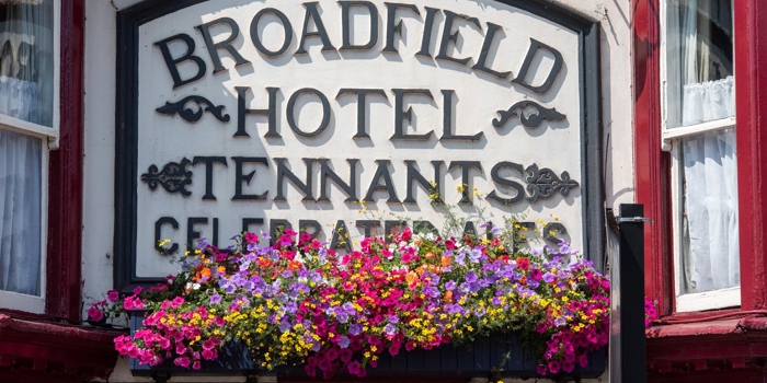 The sign above the entrance to The Broadfield.
