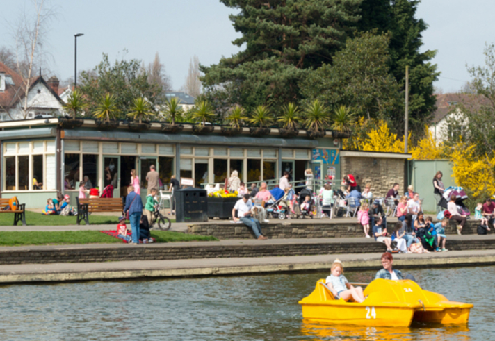 Exterior of Millhouses Park Cafe as seen from across the boating pond.