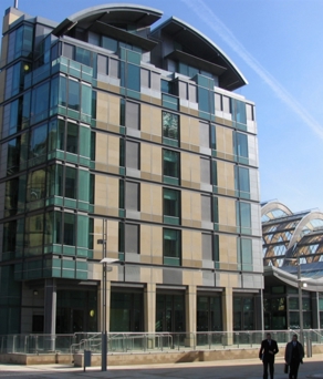 The exterior of Mercure Sheffield St Paul & Hotel Spa seen fro the Millennium Square.
