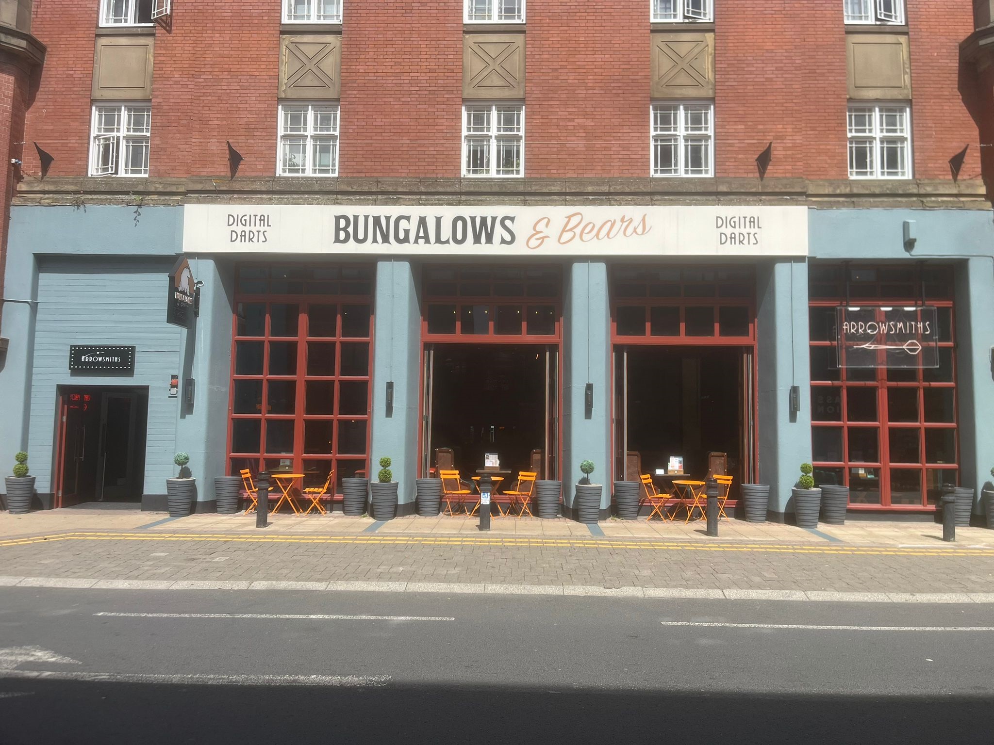 Exterior of Bungalows and Bears on a sunny day.