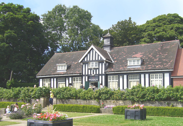 The exterior of the Rose Garden Cafe.