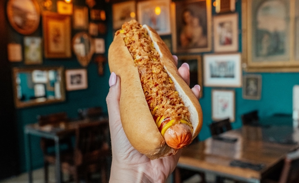 A vegan hot dog.