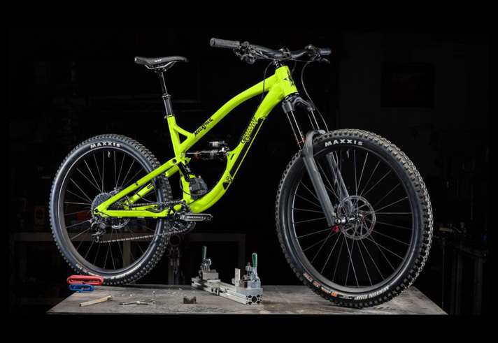 A yellow mountain bike.
