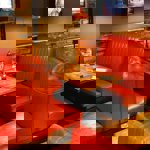 A row of booths at Bungalows & Bears.