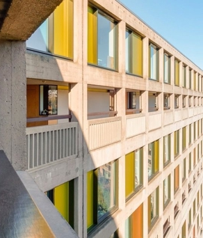A view of the façade at Park Hill Flats taken from one of the walkways. 