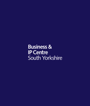 The Business and IP Centre South Yorkshire logo on a dark blue background.