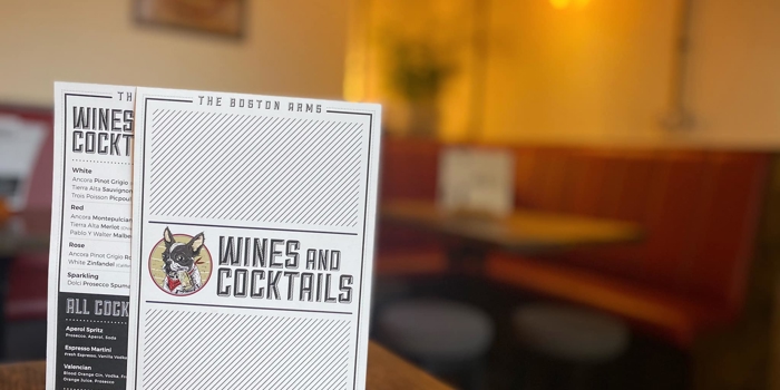 Menus on a table at The Boston Arms.