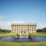 Chatsworth House and ornamental fountain.