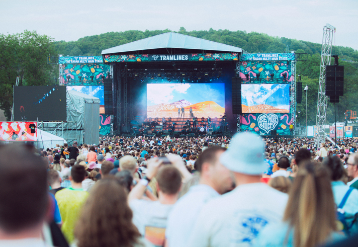 Legendary Sheffield band Pulp performing live on the Tramlines main stage in front of a packed crowd 